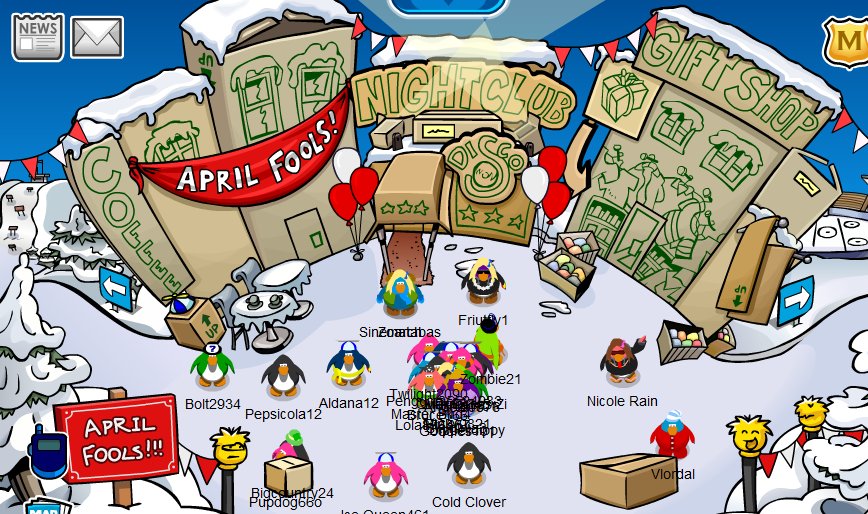 Resultado de imagen para april fools party 2009 club penguin